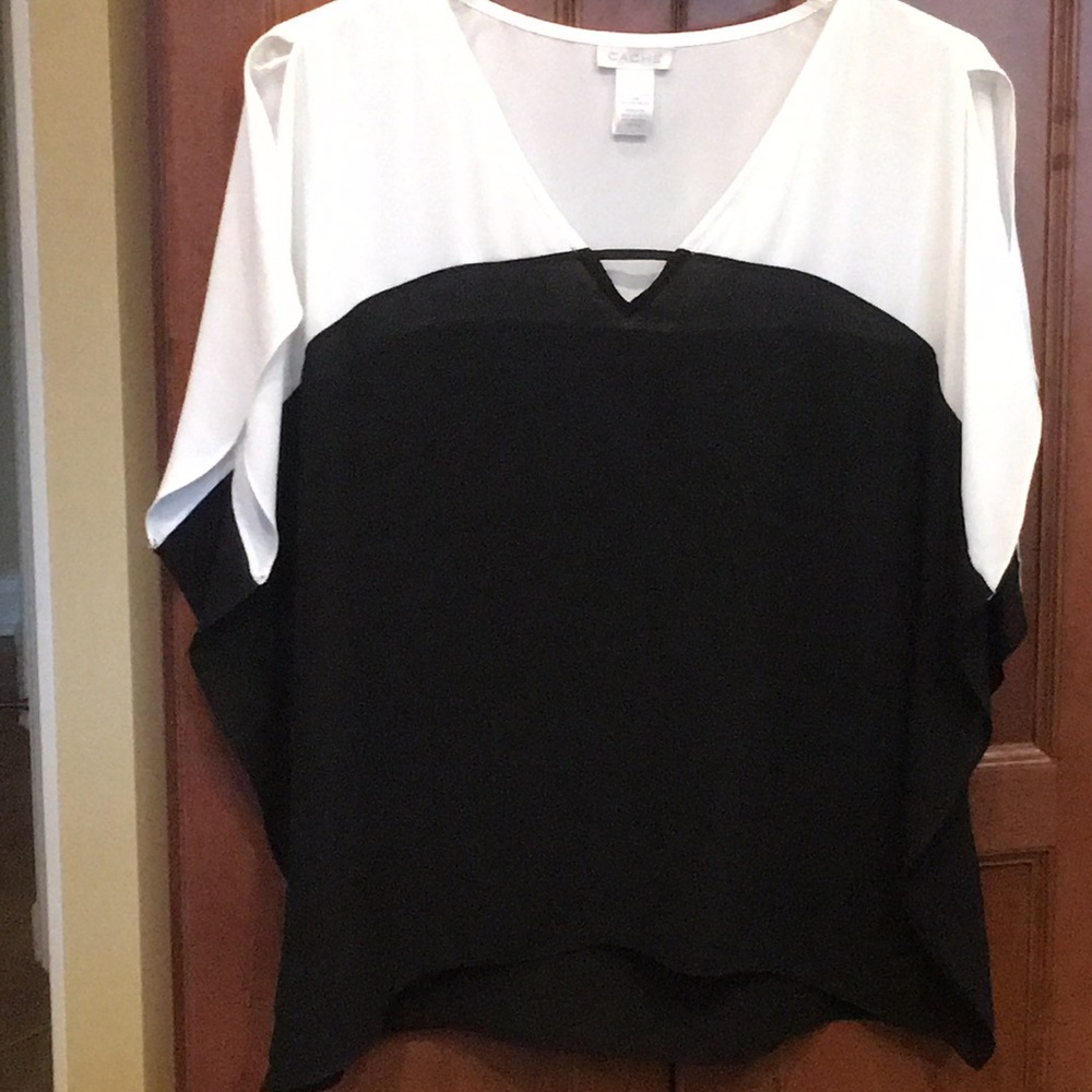 Cache black and white sheer top